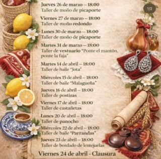 🌸✨ ¡No te pierdas los últimos talleres! ✨🌸

Aprovecha estos últimos días para disfrutar, aprender y seguir viviendo de cerca nuestras tradiciones 🌷👩‍🌾👨‍🌾

¡Te esperamos para cerrar juntos estas Fiestas de Primavera como se merecen! 🎉✨

#Murcia #FiestasDePrimavera #Talleres #Tradición #ÚltimosDías @turismoregiondemurcia